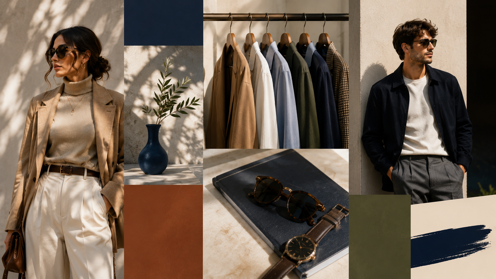 Kadın ve erkek stilini yansıtan kombin kolajı