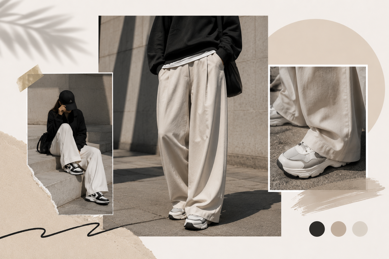 Geniş pantolon ve sneaker kombinleri